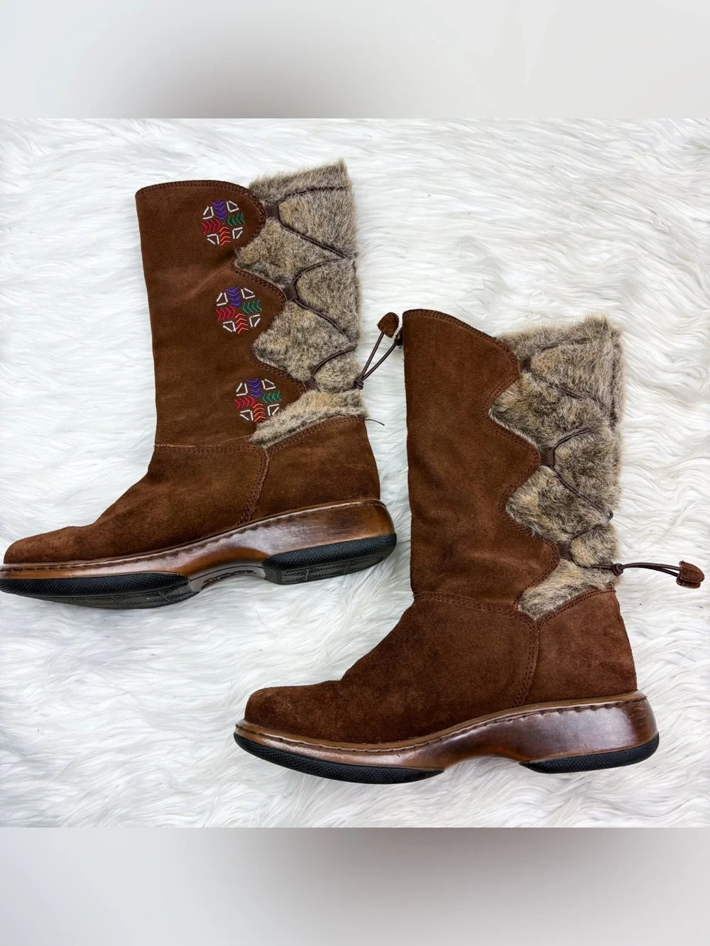 Dansko Fyodora Boots Tribal Boho Native Embroidered Suede Fur Orthopedic Arch